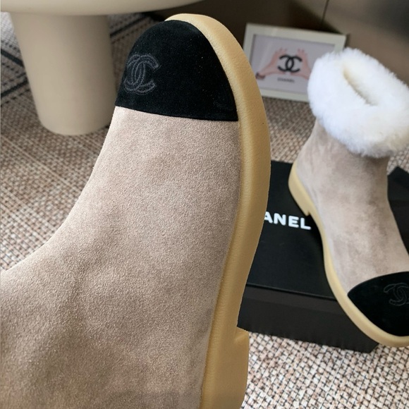 Chanel Color Blocked Plush Ankle Boots - Picture 6 of 9